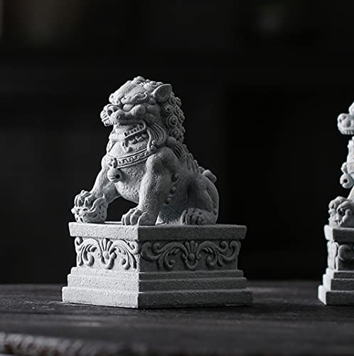 Image of livelyfish Large Asian Fu Foo Dogs Statues A Pair of Two Guardian Lion Sandstone Figurine Pets Fish Tank Aquarium Landscape Ornaments Accessories Feng Shui Decorations, XL