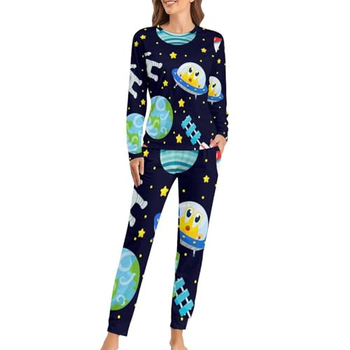 Pyjama femme Planète Rocket avec t-shirt manches longues et pantalon de nuit