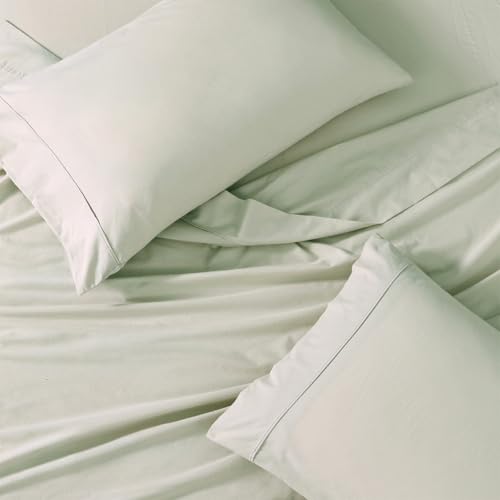 Image of LANE LINEN 100% Organic Cotton Bedsheet Set for Super King Bed - Oeko-TEX Certified, Breathable - Soft & Comfortable, Machine Washable, Includes 1 Flat Sheet with 2 Pillow Covers - Mineral