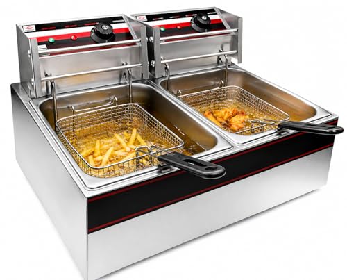 GRACE Commercial Counter-top Electric 12L Deep Fryer Double Tank Fryer with Separate Connection Adjustable Heat Temperature 50-200