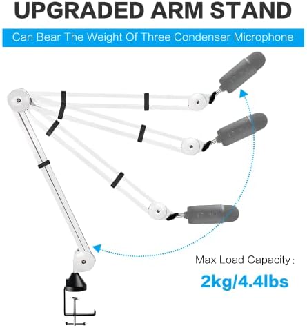 BOMGE Microphone Boom Arm Mic Stand Adjustable Clip Studio Suspension Scissor Arm Mount for Blue Snowball, ICE, Blue Yeti ,Radio Broadcasting and Game (white)