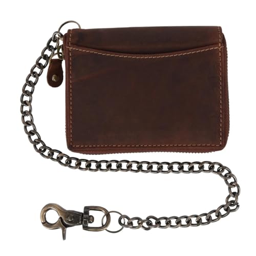 CTM Men's Bifold Zip Around Chain Wallet with Interior Zip, Brown