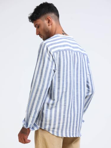 Image of StitchX Men's Pure Cotton Striped Mandarin Collar Kurta Shirt-S-2XL