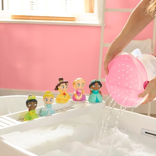 Image of Disney Store Official Disney Princess Bath Toys Set - Includes 5 Detailed Toys with a Straining Storage Bucket - Bath Time Fun & Water Play Set for Kids