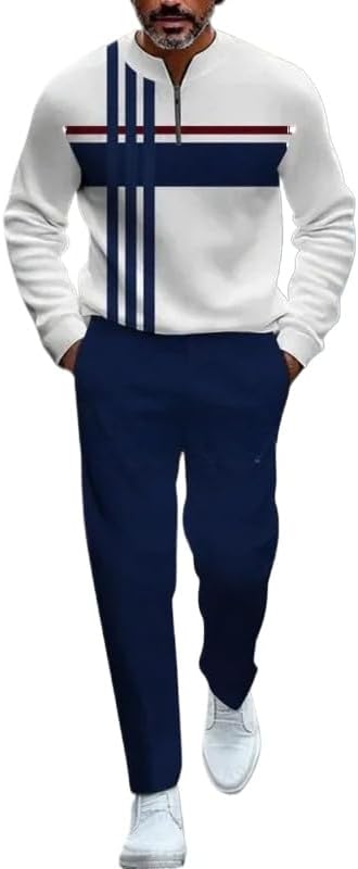 Men's 3D printed sportswear jogging pants set long sleeved half zipper round neck sweatshirt long pants two-piece set