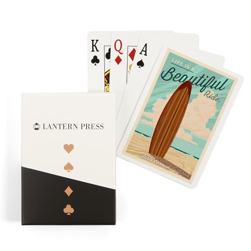 Santa Barbara, California, Life is a Beautiful Ride, Surfboard, Letterpress Press (52 Playing Cards, Poker Size Card Deck with Jokers)