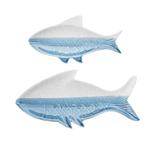 Beachcombers Blue & Bisque Fish Plates Set Of 2 Blue
