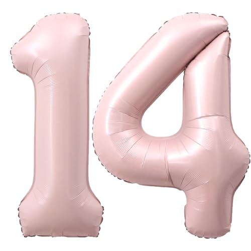 Image of 40 Inch Light Pink Number 14 Balloon 0-9 14th Foil Big Giant | Digital for Birthday Anniversary Graduation Decorations