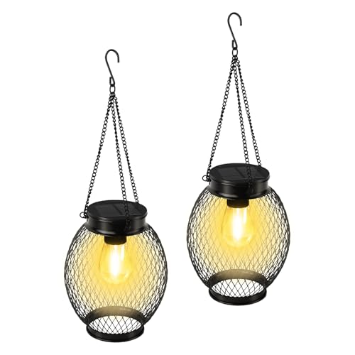 MXTIMWAN 2 Piezas Metal Farolillos Solares Exterior, Lámpara Impermeable, Decorativa para Jardín