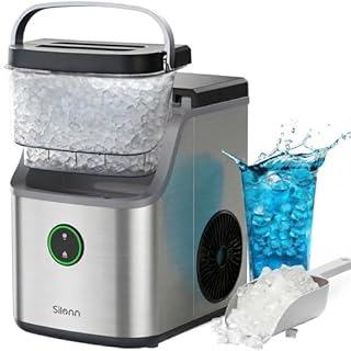 Silonn Nugget Ice Maker Countertop, Ice Basket with Handle, Quiet Operation & Self Cleaning Ice Machine, Chewable Ice, 33 lbs/24H, Portable Pellet Ice Maker with Scoop for Home, Kitchen and Office