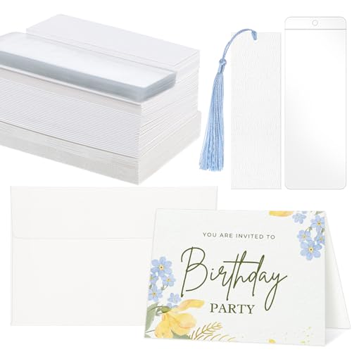 200 Pcs Watercolor Bookmark Making Kit 40 Blank Bookmarks with Tassels and PVC Protectors 40 Foldable Watercolor Cards with Envelopes Greeting Cards for Wedding Birthday Holiday Mothers Day