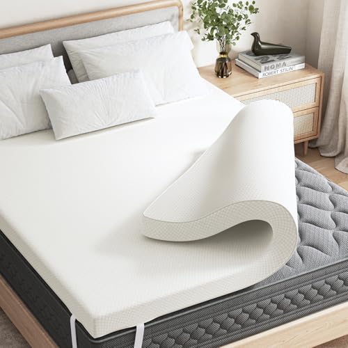 KMFurnila 4 Inch Memory Foam Mattress Topper Supportive Memory Foam Mattress Pad with Removable & Washable Cover Non-Slip Ventilated Design for Twin Beds