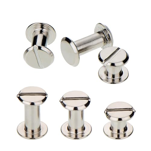 ANRUIDE 100 Set M4 Chicago Binding Screws Leather Screw Nail Rivet Button Solid Belt Tack Screw,for DIY Leather Decoration Bookbinding(Silvery 1/4 5/16 3/8 Inches)