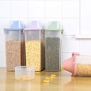 Pet food storage container with measuring cup pour spout and seal buckles food dispenser for dogs cats purple 2 5l   cucciolini doodles