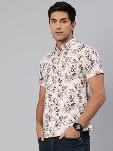 Image of Majestic Man Slim Fit Floral Printed Pure Cotton Casual Half Sleeve Shirt