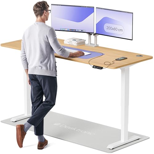 Desktronic HomePro Höhenverstellbarer Schreibtisch 200 × 80 cm – Elektrischer Schreibtisch Mit Zwei Elektrischen Motoren, Touchscreen-Steuerung und Integrierten USB-A- und USB-C-Ladeanschlüssen