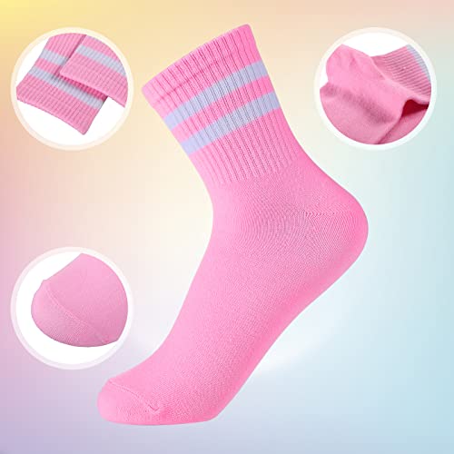 Tarpop 6 Pairs Neon Striped Crew Tube Socks Men Women's Ankle Athletic Short Socks3