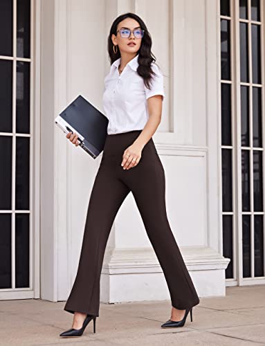 Houmous Women's Bootcut Dress Yoga Pants With Pockets High Waist Stretch Casual Pull On Work Pants For Office Business(Seal Brown, L) #TOP3