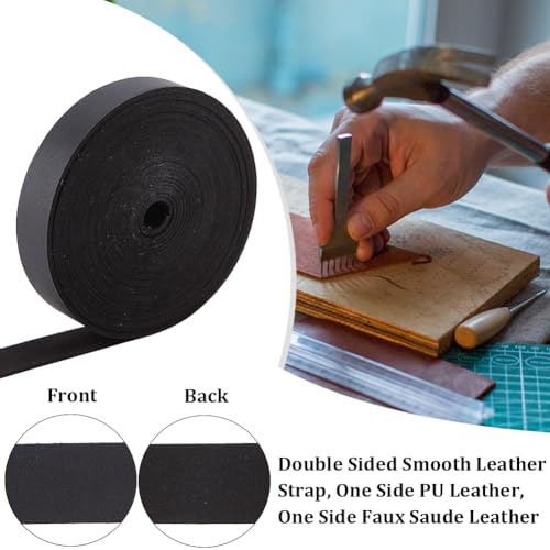 GORGECRAFT 5 Meters Black Leather Strap Strips 19mm Wide Flat Leather Cord Strings 1.6mm Thick Lychee Grain Imitation Leather Threads Ropes for DIY Crafts Guitar Belt Jewelry Making Tooling Workshop - Image 4