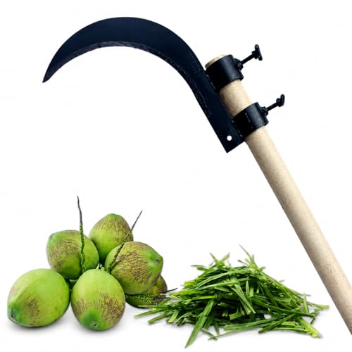Poioo Heavy Duty Agricultural Hand Tool for Harvesting, Farming & Gardening | Tempered Steel Coconut Plucker & Grass Sickle Cutter Head | Tree Branch Cutting, Crop Harvesting & Garden Maintenance