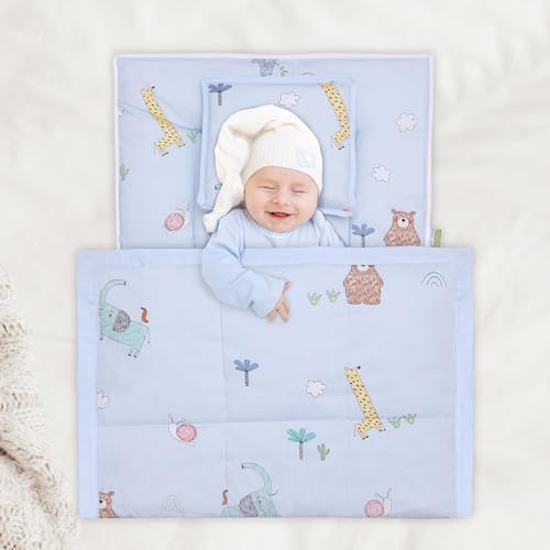 Image of R for Rabbit Snuggy Cozy Baby Bedding Set, 100% Cotton Portable Mattress Set, Travel-Friendly Soft Toddler Bed 60x85 cm, Set of 3 Pieces (Sky Blue)
