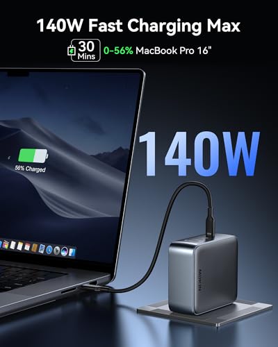 Image of USB C Charger Block 140W, 4-Port GaN PD3.1 PPS Fast Laptop Charger Foldable Compact Power Adapter for MacBook Pro, iPhone 17 /16 /15 Series, iPad Air, Galaxy S25 /S24 Ultra, Steam Deck, Google Pixelbook