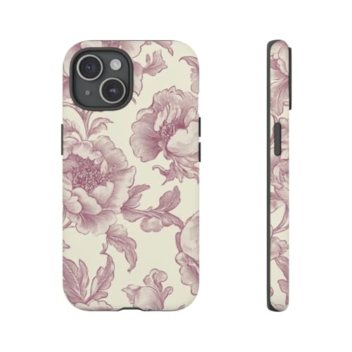 Coque iPhone 15 mate anti-trace motif floral rigide bordeaux