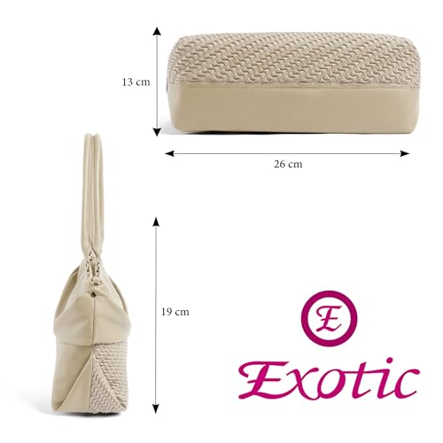 Image of EXOTIC Virelle Textured Dual Panel Handbag for Women | Spacious Multi-Compartment Carryall | Shoulder Carry with Adjustable Sling Strap | Premium PU Leather Purse