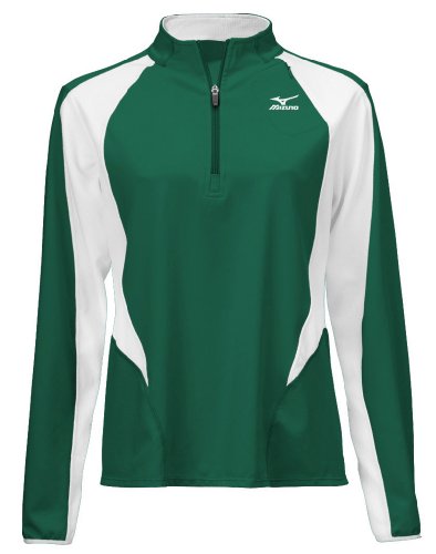 Mizuno Women's Nine Collection 1/2 Zip Long Sleeve Pullover, Forest-White, Medium