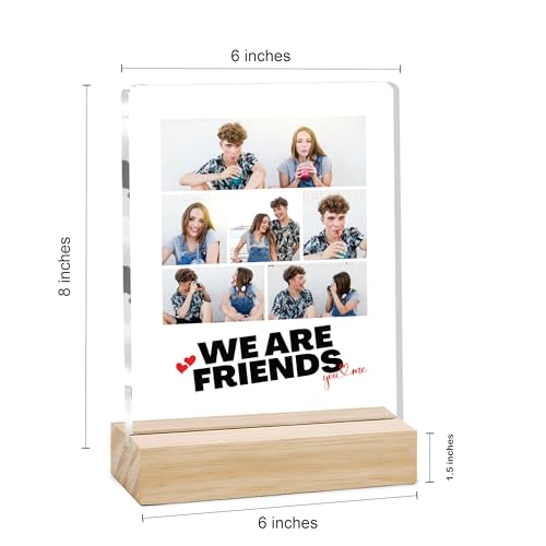 Image of Giftplease Customized Friends Plaque with Wooden Stand | Personalized Photo Frame with Quote | Best Friend Birthday Gift, Farewell Gift, Friendship Day Gift for BFF Keepsake Room Decor FR 09