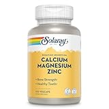 SOLARAY Calcium Magnesium Zinc Supplement - with Calcium 1000mg, Magnesium 500mg - Bone Health, Muscle Function, Heart Health and Immune Support - Vegan, 60 Day Guarantee, 25 Servings, 100 VegCaps