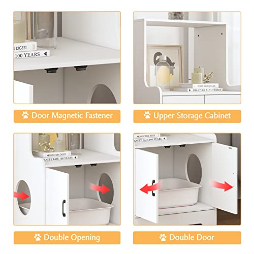 Sprichic Cat Litter Box Enclosure - Modern Wooden Hidden Cat Washroom Furniture With Spacious Storage Cabinet Fit Most Of Litter Box For Living Room And Bedroom #TOP4
