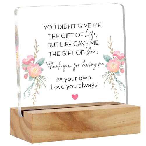 Bonus Mom Gifts from Daughter - Mothers Day Birthday Gifts for Bonus Mom Stepmom - Thank You for Loving Me As Your Own Acrylic Plaque Desk Decor Sign 4x4 Inches