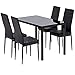 Mecor Dining Table Set, 5 Piece Kitchen Table Set with Glass Table Top 4 Leather Chairs Dinette (Black)
