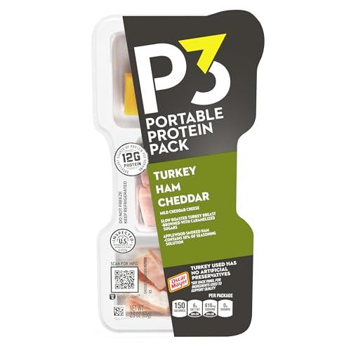 P3 Portable Protein Snack Pack with Turkey, Ham & Cheddar Cheese, 2.3 oz Tray