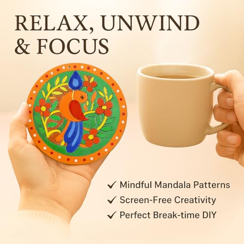 Image of Tikkitots Mandala Painting Kit with Acrylic Colours | 4 Inch Pre Marked Canvas | DIY Art for Beginners Adults & Kids | Fun Easy & Relaxing Creative Craft Set | Gifting & Home Decor