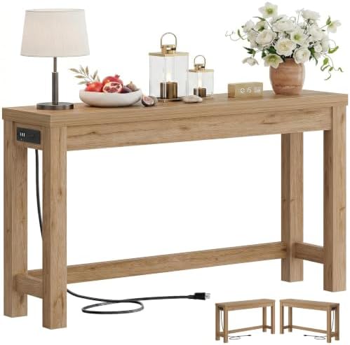 Cyclysio 47" Console Table with 2 AC Outlets & 3 USB Ports, Natur...