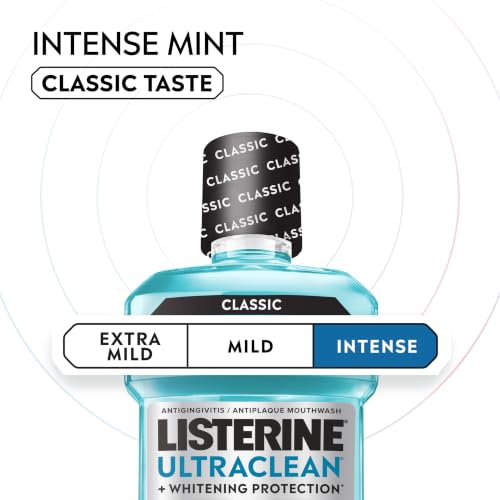 Image of Listerine Ultraclean Intense Antiseptic Mouthwash + Whitening Protection*, Everfresh Technology to Help Fight Bad Breath, Gingivitis, & Plaque, Tartar Control Oral Rinse, Intense Mint, 1L