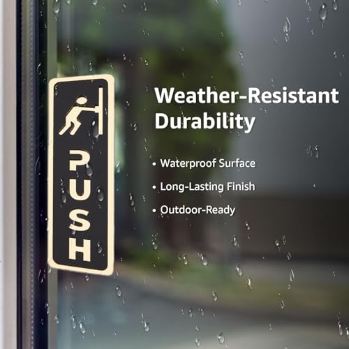 Image of amazon basics Push Pull Door Sign - 6.5 inch Self-Adhesive Glass Door Acrylic Signage Sticker, 2 stickers /pages
