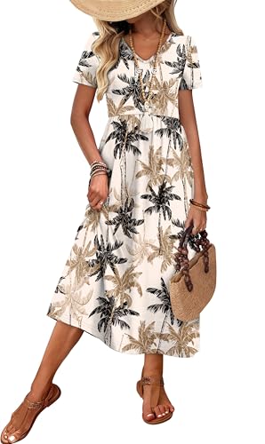 Image of OFEEFAN Summer Dresses for Women Flowy Casual A-Line Midi Dress Beach Vacation Sundresses with Pockets S-2XL