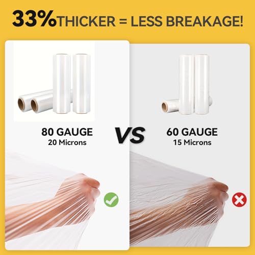YOOKIA Stretch Wrap, 4 Rolls 1500 FT x 18\" x 80 Gauge Heavy Duty Stretch Film, 7 Layers 20 Microns Thicker Extra Durable Shrink Film for Moving Shipping Packaging Packing Trucking Logistics