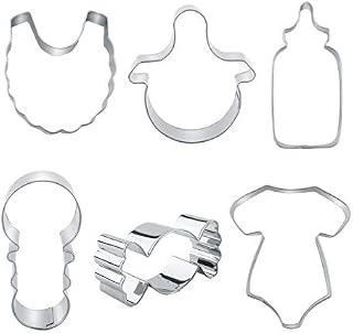Baby Shower Cookie Cutters - 6 Piece - Onesie, Bib, Rattle, Bottle, Candy