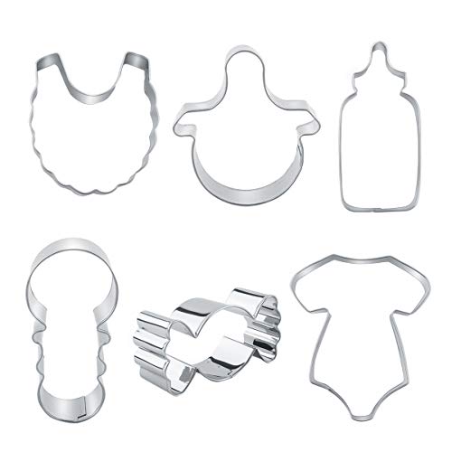 Baby Shower Cookie Cutters - 6 Piece - Onesie, Bib, Rattle, Bottle, Candy