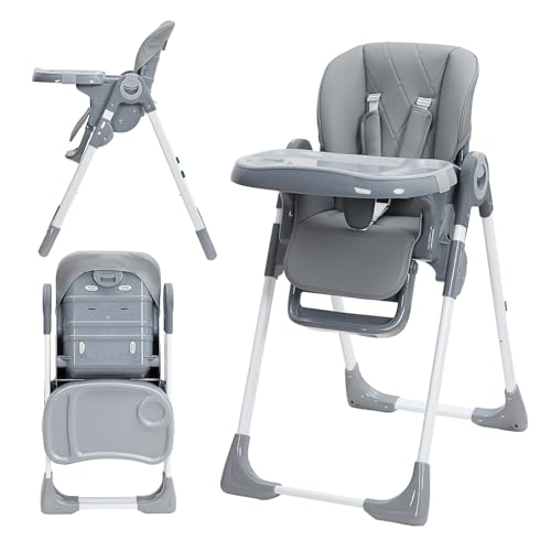 Image of GAOMON Baby High Chair, Multifunctional Infant Highchairs with Adjustable Height and Recline, Foldable High Chair for Babies & Toddlers, High Chair with Removable Tray Easy Clean (Dark Gray)