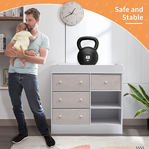 Baby Changing Table, Changing Table Dresser With Changing Top, 4 Drawers And 2 Shelves, Infant Baby Diaper Changing Station For Nursery Bedroom Living Room, Baby Storage Organizer (White) #TOP4