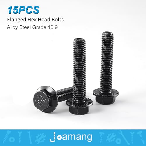 Joamang M8 x 30mm 15Pcs Flanged Hex Head Bolts, M8 x 1.25 Bolts, Flange Hexagon Head Screws, 10.9 Grade Alloy Steel, Black Oxide Finish, Metric Fully Thread by Joamang - Image 3