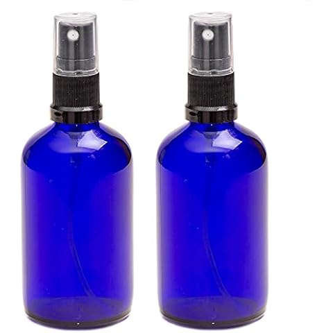 Aura 100ml Blue Glass Bottles with Black ATOMISER Sprays - Pack of 2 Cover