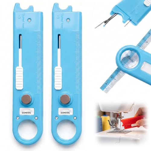 Image of 2 Pcs 4 in 1 Needle Threader, Automatic Sewing Needle Threader for Hand Sewing & Sewing Machine, Magnetic Sewing Tool with Magnifier & 2 Seam Rippers (Blue)