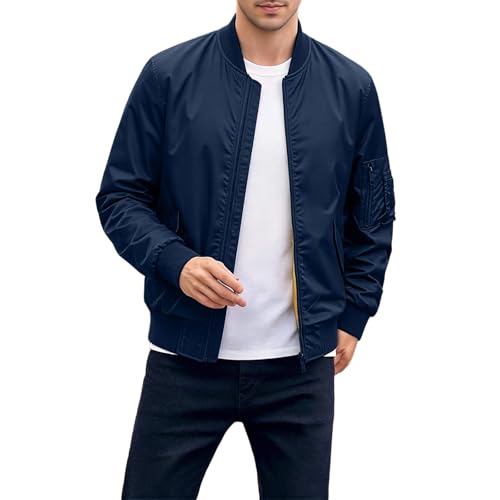 Veste blouson aviateur homme veste d'extérieur légère décontractée coupe droite couleur unie
