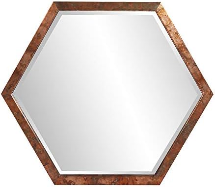 Howard Elliott Felix Hanging Hexagonal Mirror for Wall, Large Beveled Geometric Styled Copper Finish Mirror Accent Vanity Mirrors for Living Room, Entryway & Bathroom or Any Room, 20.25 x 23.75 Inch